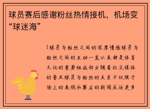 球员赛后感谢粉丝热情接机，机场变“球迷海”