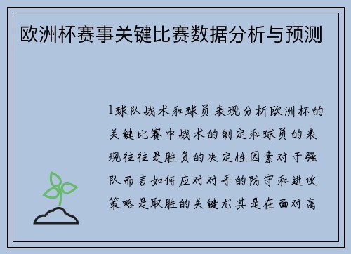 欧洲杯赛事关键比赛数据分析与预测